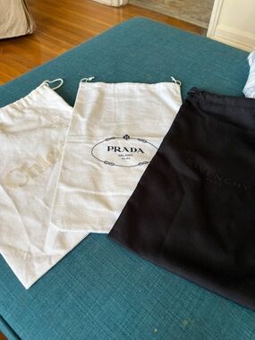 Prada, Chloe and Givenchy Black Logo Drawstring Dust Bag